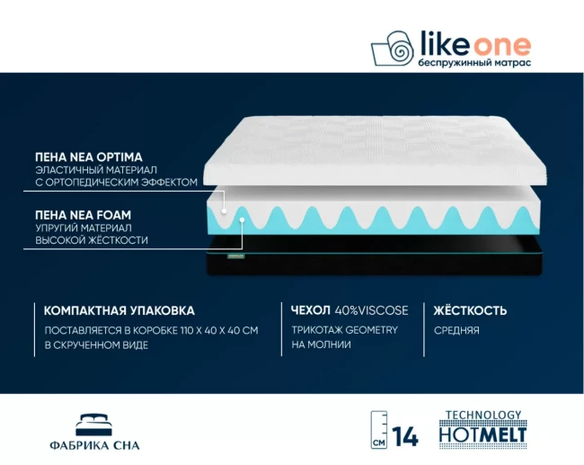 Матрас Фабрика сна Like one, 80*190 - фото2 Матрас Фабрика сна Like one, 80*190 - фото2